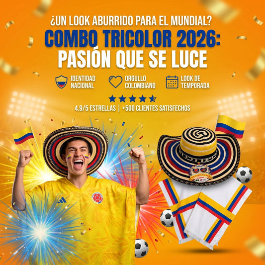 Combo con poncho conmemorativo + sombrero tricolor para vivir cada partido con orgullo colombiano.
